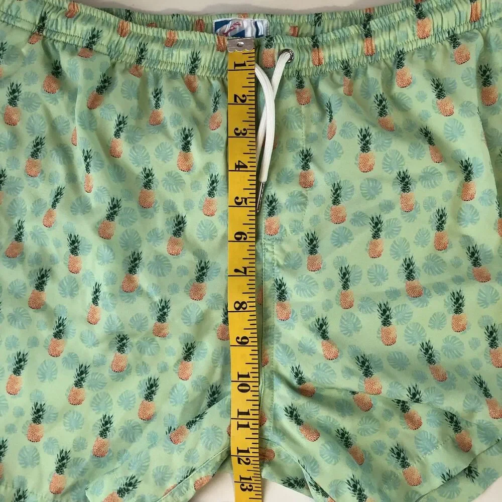 Bermies Mens Swim Trunks Pineapple Tropical Print Board Shorts Mint Green Large